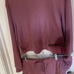 Waffle Knit Lounge Set in Burgundy
